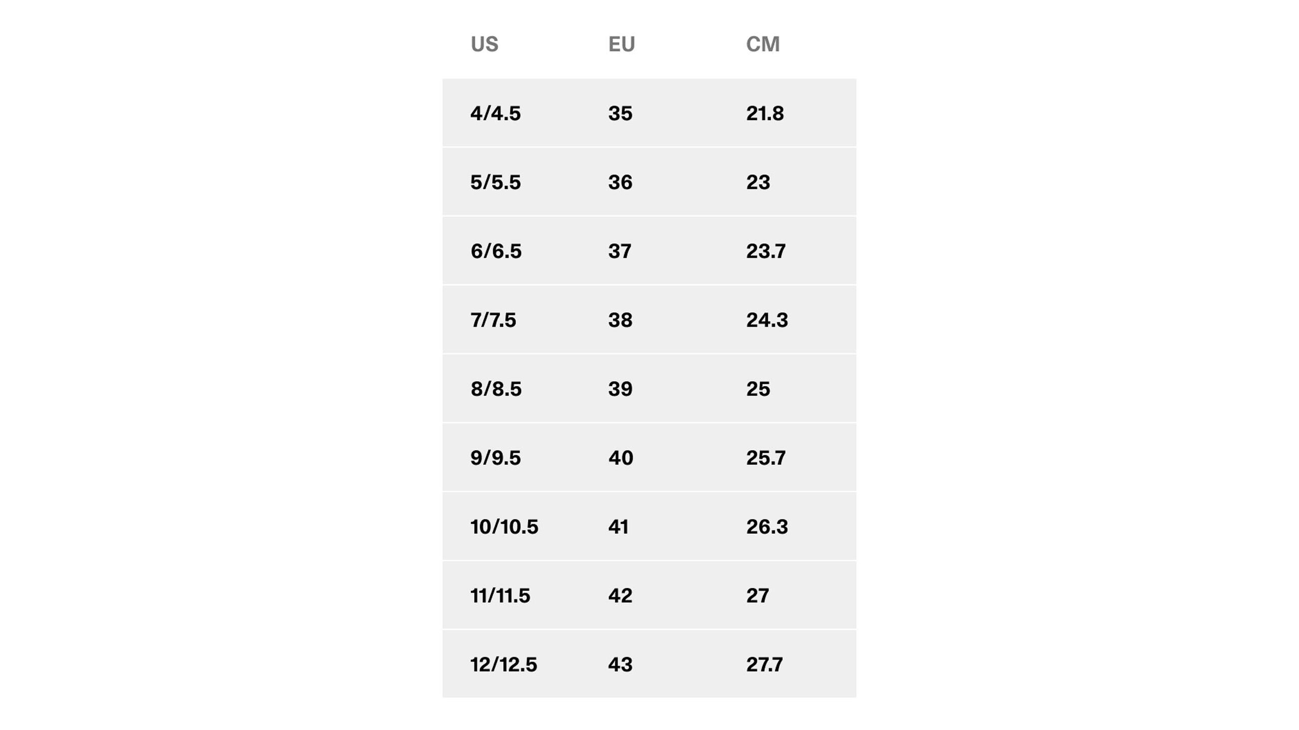 Women's European Size Chart